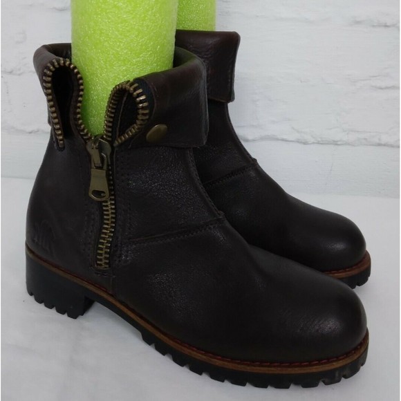 KLR Women's Brown Leather Boots Side Zip Chunky Heel Y2K 11017 Size 7 - Picture 1 of 9